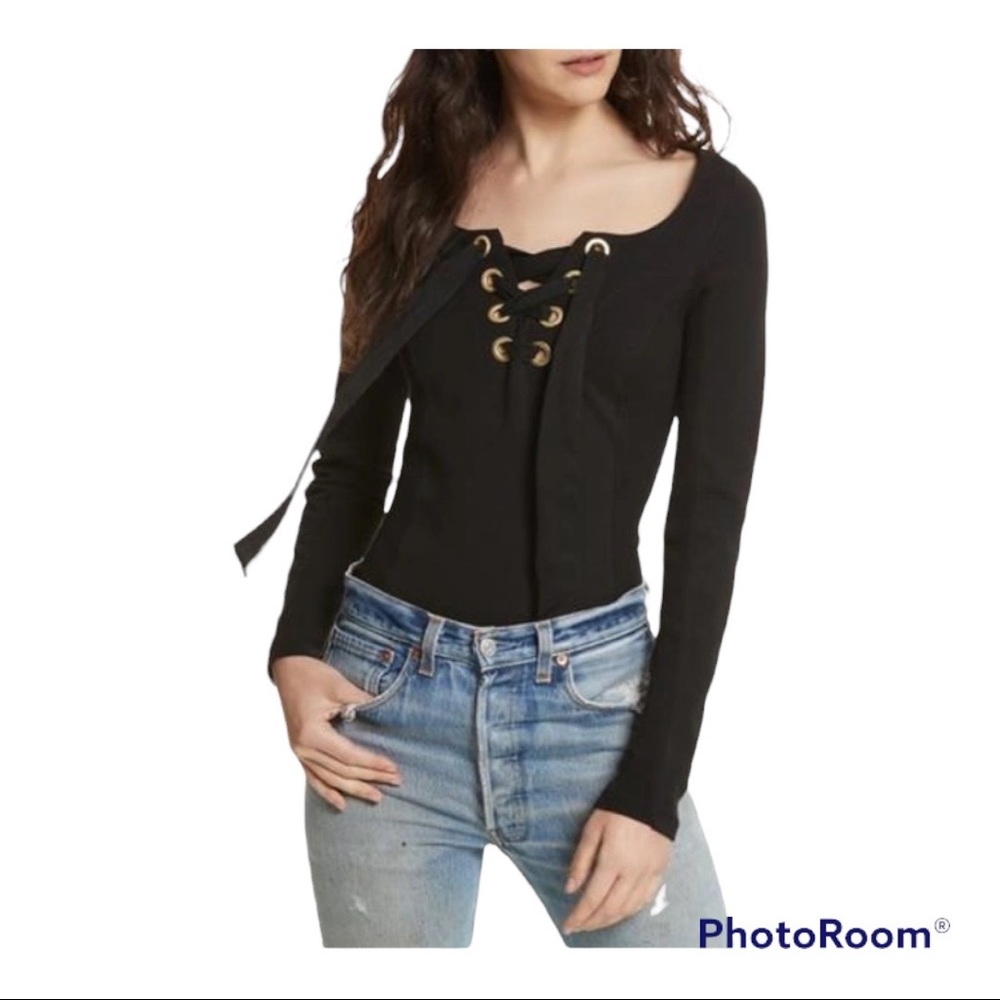 FREE PEOPLE Looking Back Lace-up Top In Black; size Small